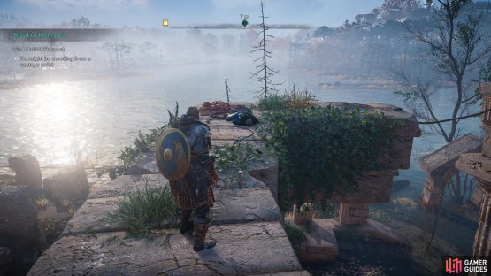 Carry the scout down from the heights of the temple ruins.