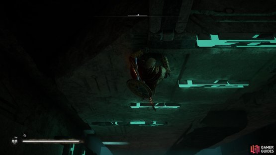 Use the wall grips and platforms to reach the bottom without taking any damage.