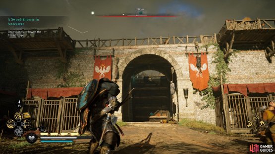 You&rsquo;ll need to climb the walls surrounding the drawbridge to get a good view of the links.