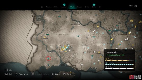 The location of Dertemor Bandit Camp, in the southwest of Hamtunscire.