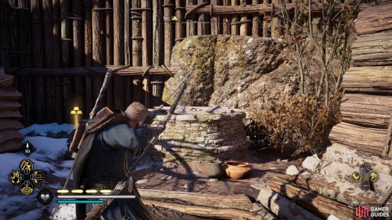 Destroy the wood on the top of the well and then jump down to find the chest.