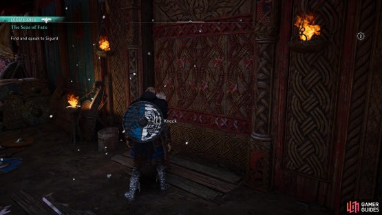 Enter the longhouse to begin a cutscene.