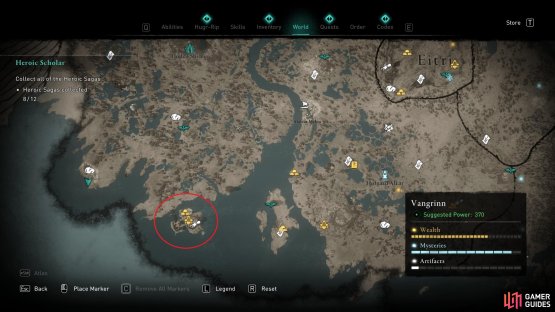 The location of Feigardr, in southern Vangrinn.