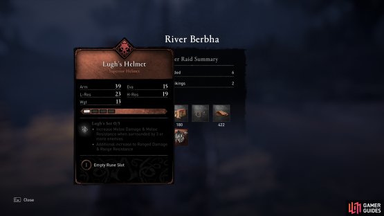 The stats of the Lugh&rsquo;s Helmet in its base Superior form.