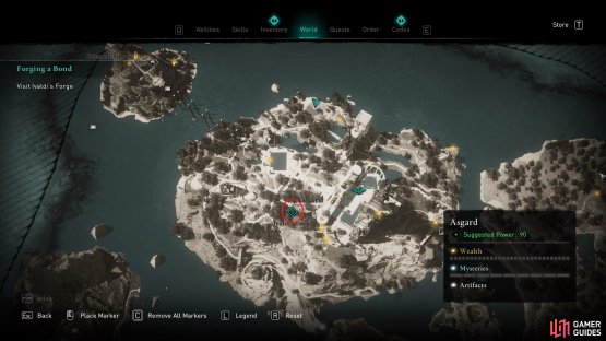 The location of Ivaldi&rsquo;s Forge, in the centre of Asgard.