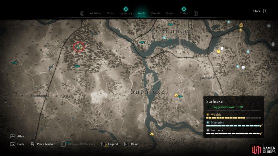 The location of the Monk&rsquo;s Lair in the northwest of Suthsexe.
