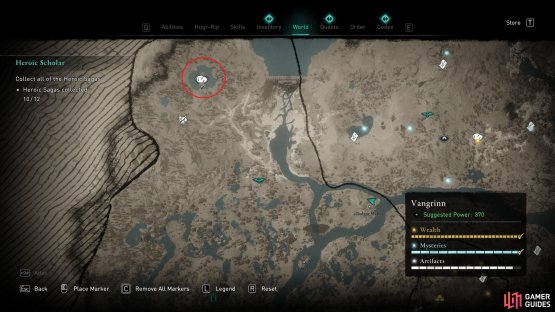 The location of the Uncut Gemstone in northern Vangrinn.