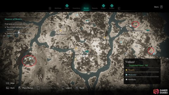 The locations of minor treasure in Nyhofn, Karonhiaken:iate&rsquo;, and Vithrloekr.