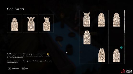 Be sure to select some useful god favors from your pool of available favors on the right.