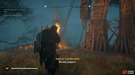 Use your torch to set the wicker man on fire.