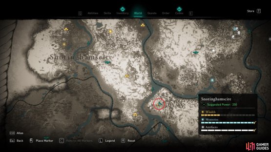 The location of Sherwood Hideout in the southeast of Snotinghamscire.