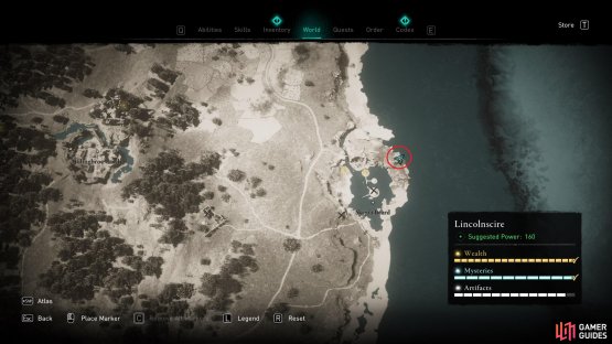 The location of the ruined tower at Skegi&rsquo;s Beard, where the treasure can be found.