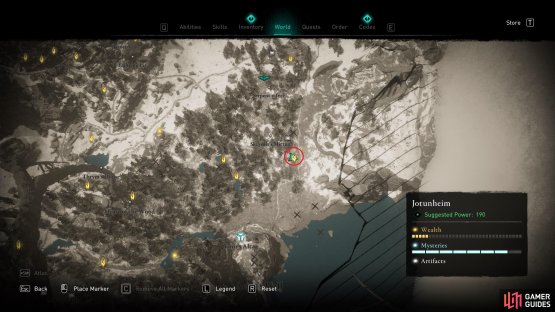 The location of the second Ymir&rsquo;s Blood Stone within Skrymir&rsquo;s Mitten.