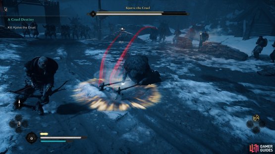 Kjotve will occasionally smash the ground, causing you to fall to the floor for a brief moment. Avoid this at all costs.