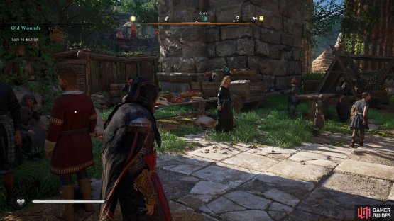 Speak with Estrid and then follow her through the town to the brothel.
