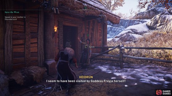 Speak with Heidrun, Gunnhilda&rsquo;s mother, at Eikundarsund.