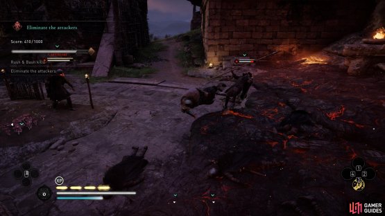 You&rsquo;ll need to wean the enemies with regular attacks or Sprint Attack, as seen here, before you can kill them with one Rush & Bash hit.