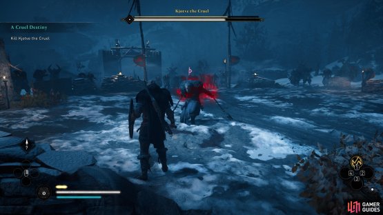 Look out for the red aurora whenever Kjotve charges you. As soon as it appears, dodge or roll to avoid the attack.