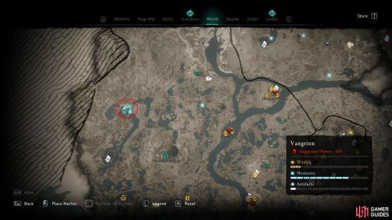 The location of the mystery, in western Vangrinn.