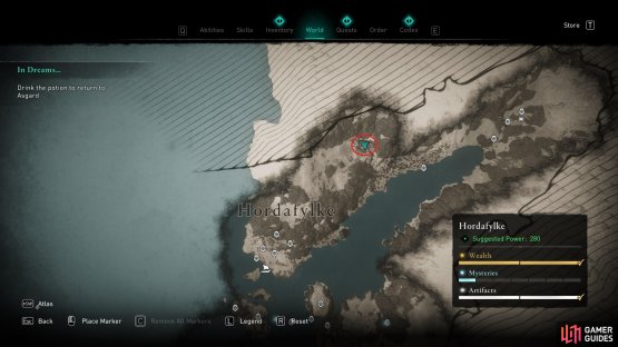 The location of Mjolnir, Thor&rsquo;s Hammer, in the northern mountains of Hordafylke.
