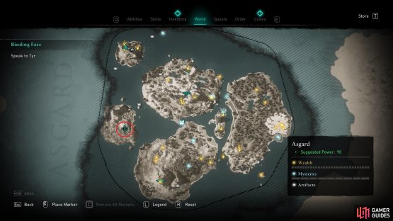 Once in Asgard, you&rsquo;ll find Tyr on the island to the south.