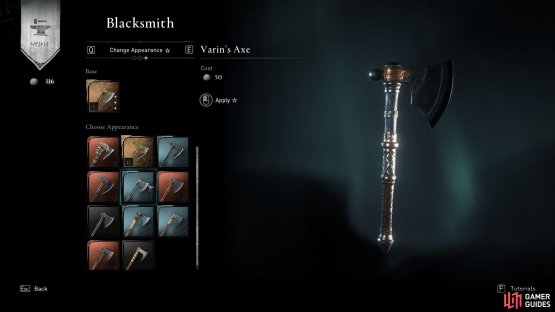 Even if you&rsquo;ve upgraded a weapon or armor piece to Mythical, you can still select a design from its downgraded versions while using the mythical version for its stats. Note the star in the top left when the design is applied.