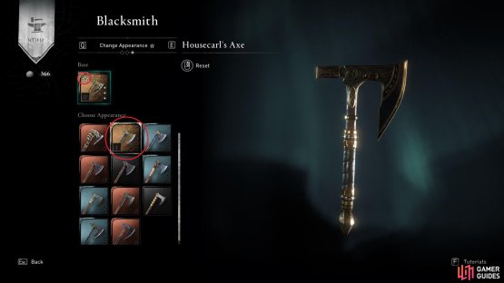 If you prefer, you can use the same design for each of your one-handed weapons, as we&rsquo;ve done here by replacing Housecarl&rsquo;s Axe with Varin&rsquo;s Axe appearance.