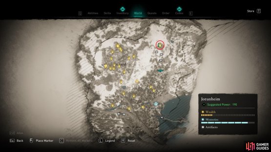 The location of Ymir&rsquo;s Blood Stone 8, north of the Serpent&rsquo;s Tree.
