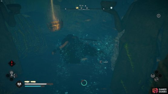you&rsquo;ll need to swim down from the tower into the water to find the chest.
