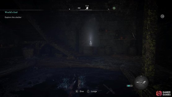 dive into the water to enter into the boathouse. 