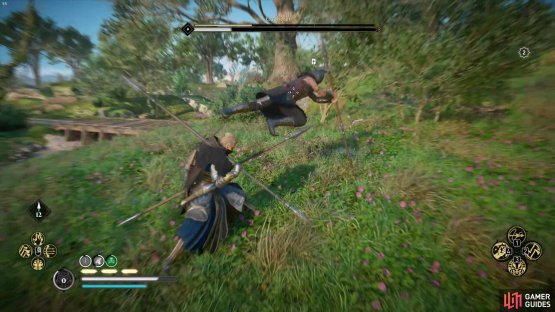 Cudberct will use his spear to kick and stun you