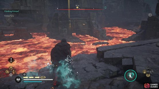 behind a movable shelf in the middle of the lava lake.