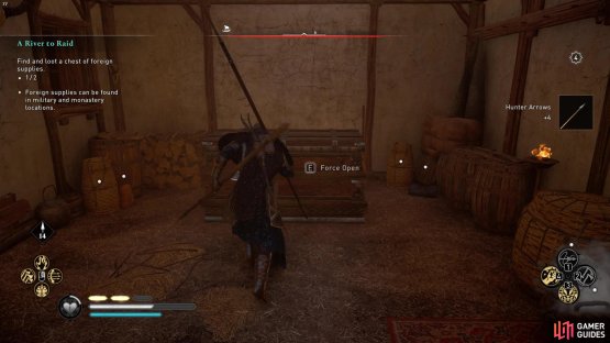 and in the second, you&rsquo;ll find the supplies chest within a building to the left of the path up the camp.