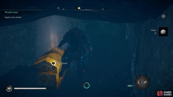 head under water near the most sunken house to find the chest.