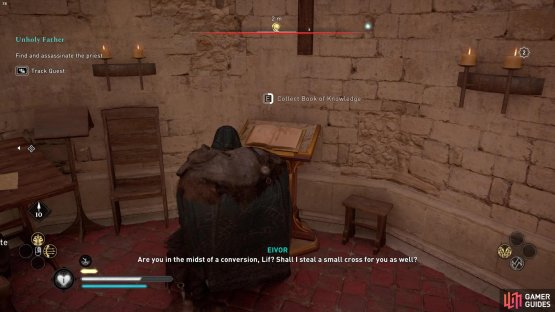 directly behind the Priest’s desk.