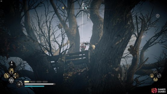you&rsquo;ll need to shoot up at the cursed symbol in the tree.