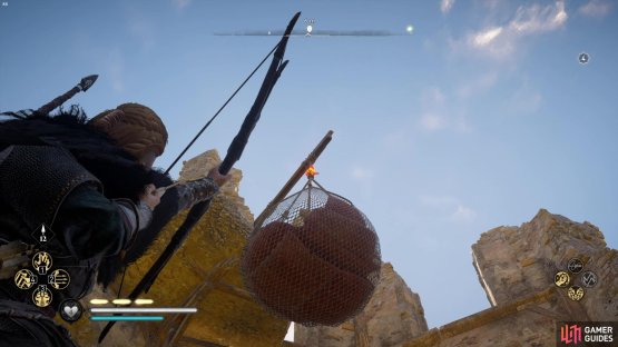 to get to it you&rsquo;ll need to shoot the bag of boulders down onto the stones below.