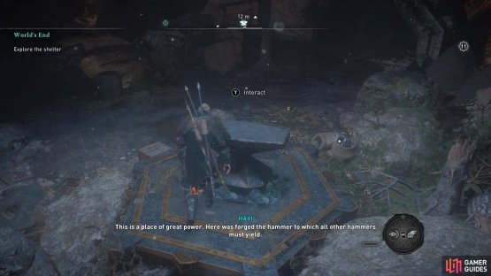 Interact with the anvil atop the mountain