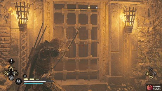 you&rsquo;ll need to shoot a lock on a barred door from the outside of the church to reach the room where the armor is kept. 