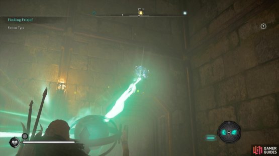 Climb up through the window above the door then use the projector to aim at the door in the east.