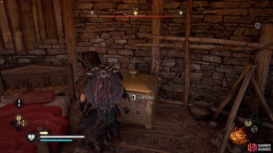 in a large ornate chest within a hut. 