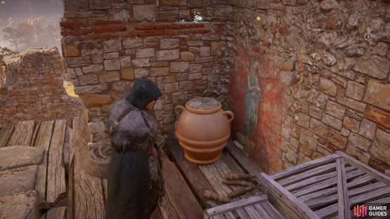 and if you break the pot on the platform you’ll be able to collect a Roman Artifact.