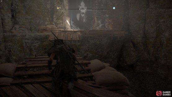 Follow the chasm until you spot a giant banner hanging over an archway