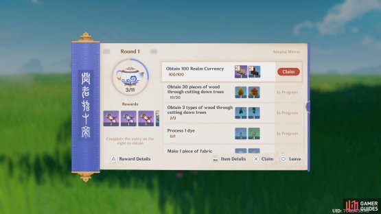 The Adeptal Mirror can be found in the Adventurer&rsquo;s Handbook, or clicking the teapot in the upper right of  the radial wheel inside the realm.