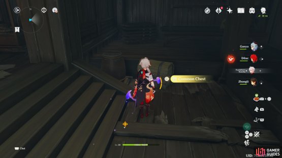The first Common Chest can be found to your left at the bottom of the stairs.