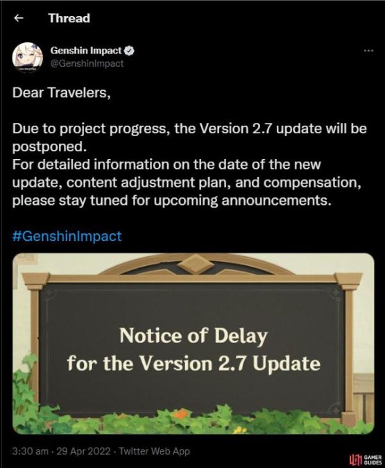 as was the news about the delay.