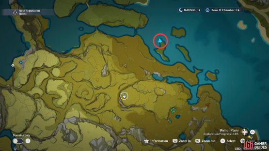 The best way to get to the East Bishui Plain Fishing Point is by taking the waypoint in the northeast of Minlin.