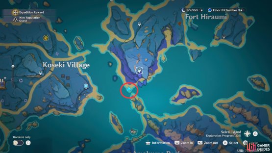 The East Koseki Village Fishing Point can be found west of the waypoint in the east of Koseki Village.