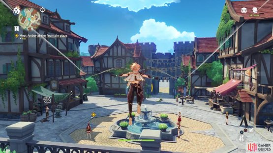 Meet Amber at the fountain by gliding down on your new Wind Glider.