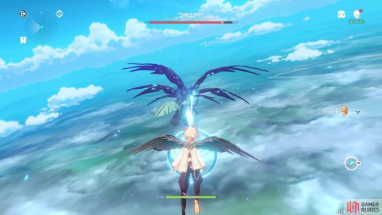 Hold down the attack button and keep shooting Stormterror to deplete his HP.